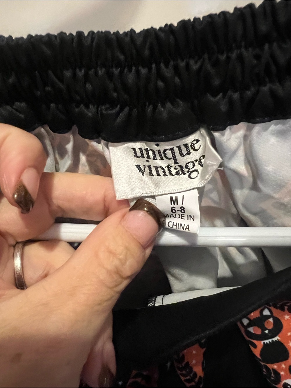 Unique Vintage Black Skirt with Orange Cat Print